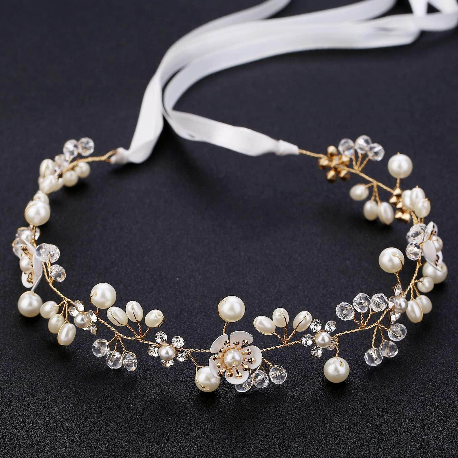Bridal accessories Beautiful flowers handmade beaded headband Crystal pearl headband 734322003958 - COCOMELODY